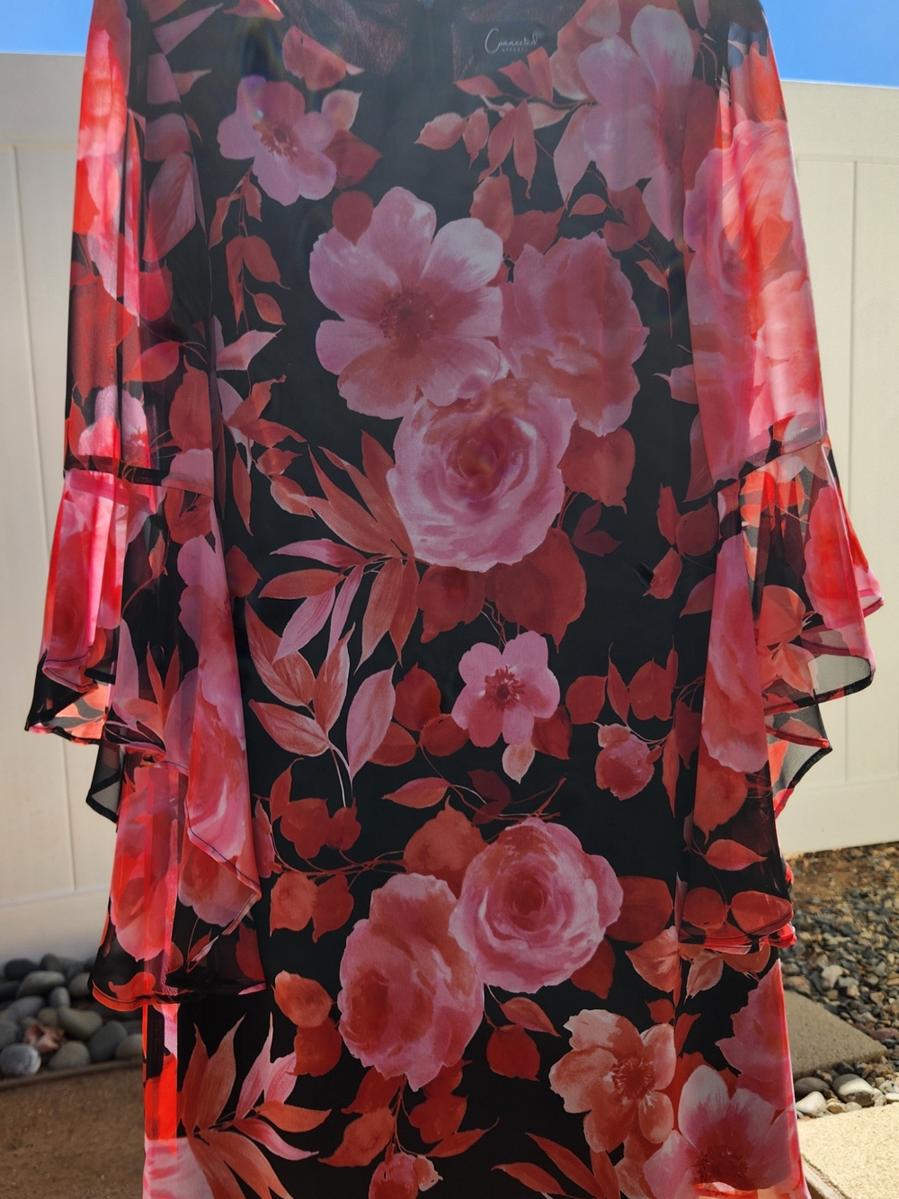 connected apparel Black Midi Dress with Pink & Red Floral Print